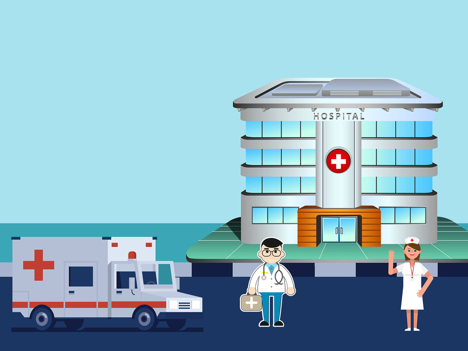 Doctor And Nurse At The Hospital Backgrounds Blue Business Red White Templates Free Ppt 